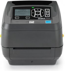 Front view of the Zebra ZD500R UHF RFID desktop printer showing control panel