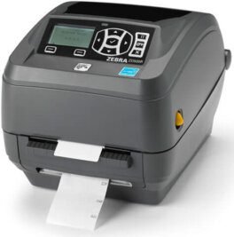 Zebra ZD500R UHF RFID desktop printer printing a white label