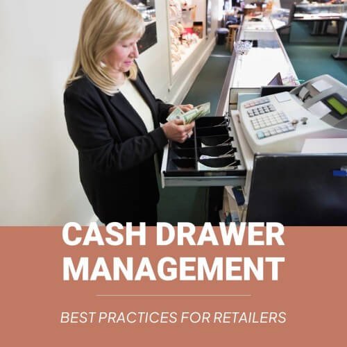 Retail employee managing cash in a cash drawer