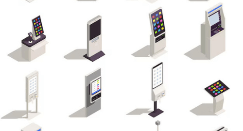 Various types of self-service kiosks, including payment, vending, and information kiosks.