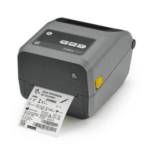 Zebra ZD421t thermal transfer printer printing a label.